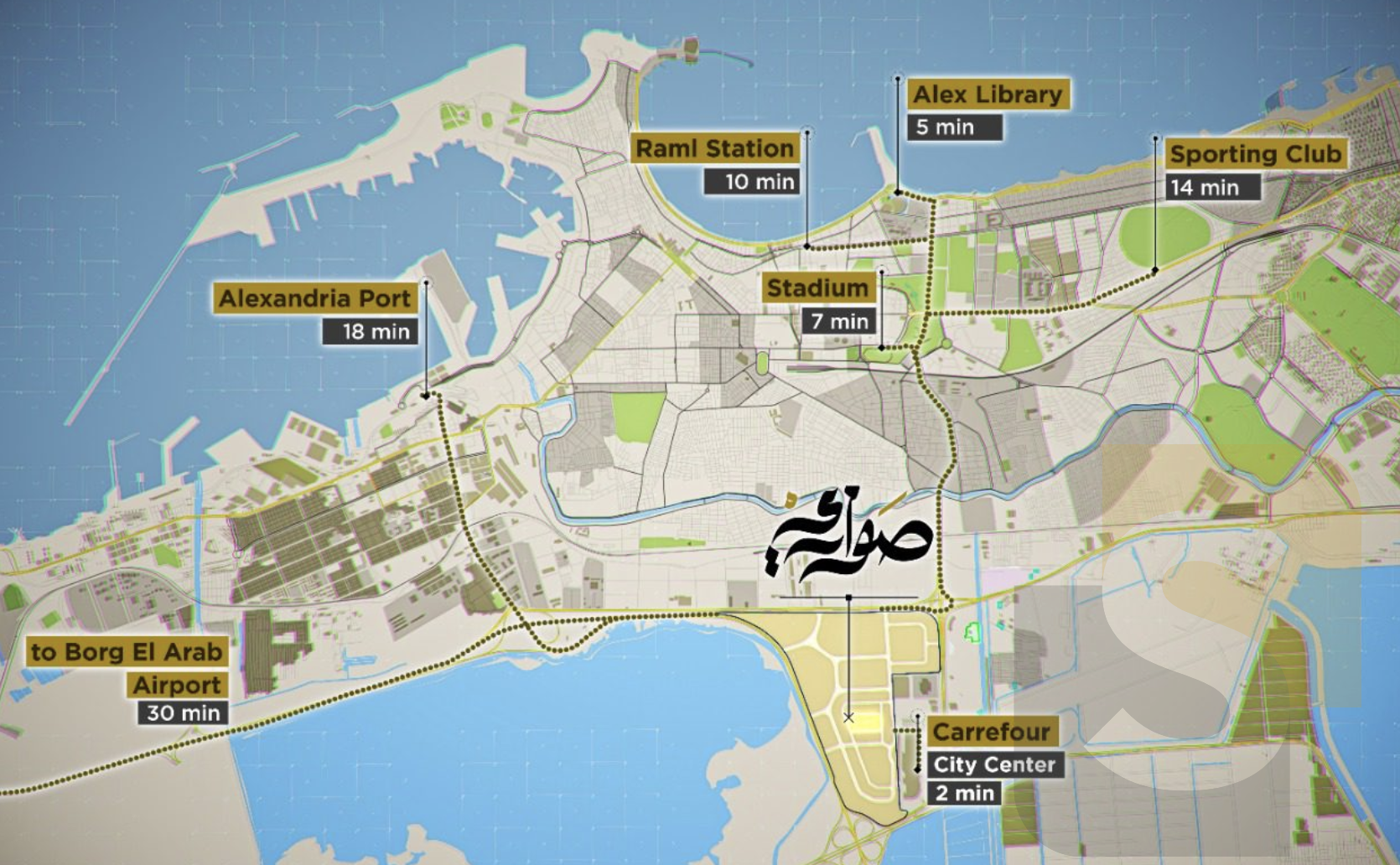 خريطة موقع صواري الإسكندرية وتقاطع الطرق الرئيسية