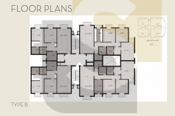 تصميم هندسي يوضح مساحات الريسبشن والمطبخ في صواري