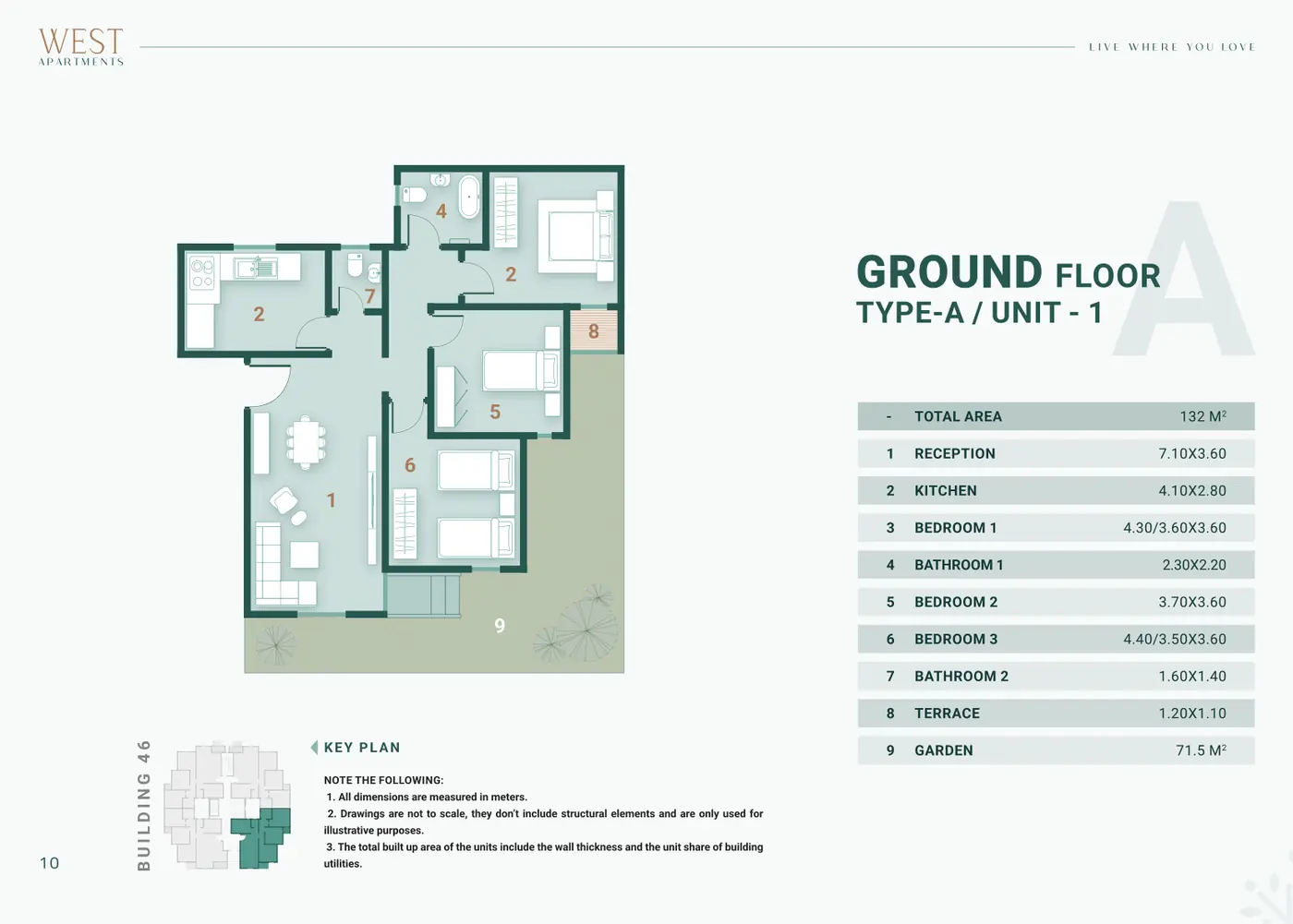 Building 46 · Type A · 3 غرف Unit 1 · Ground Floor Alex West
