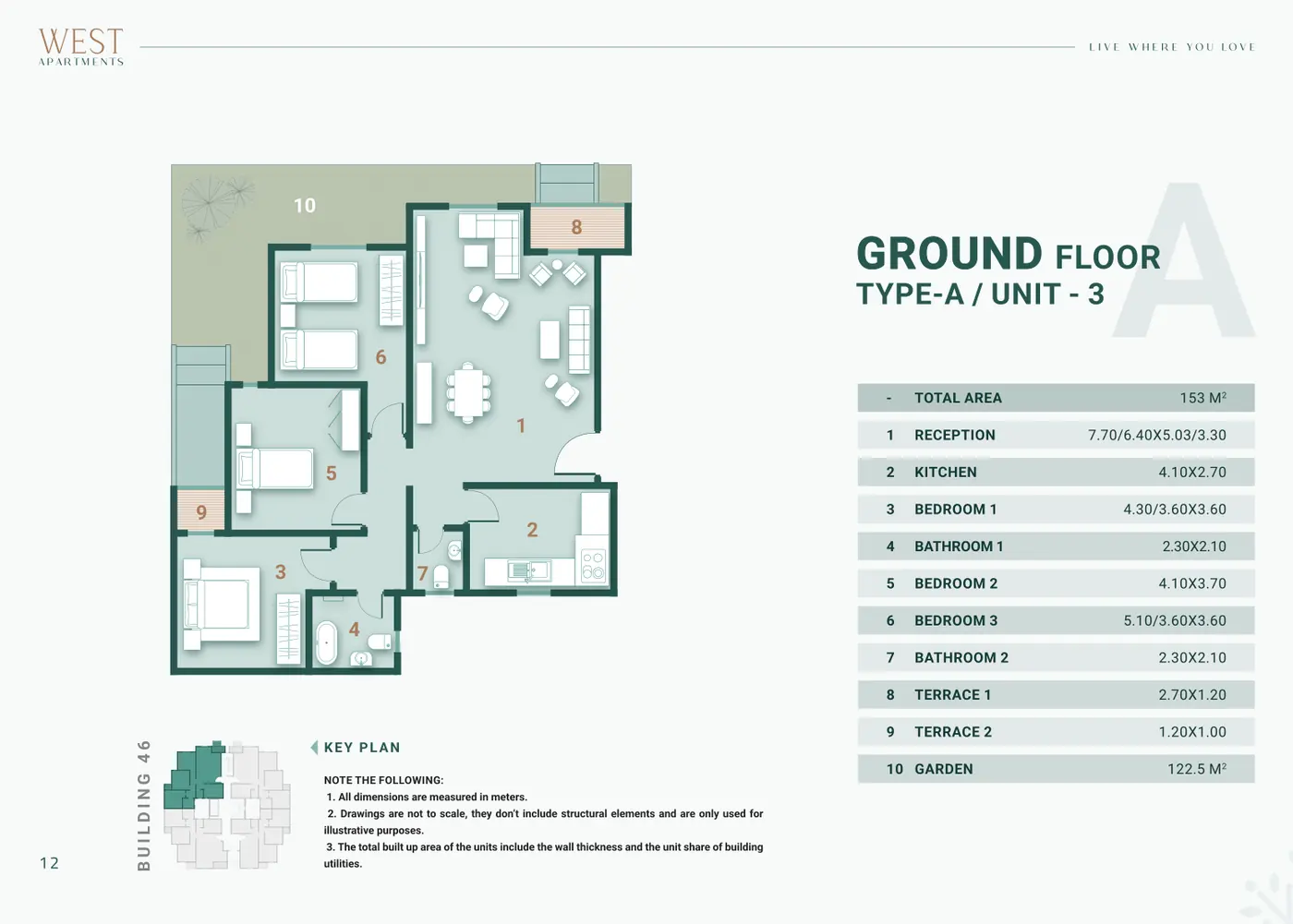 Building 46 · Type A · 3 غرف Unit 3 · Ground Floor Alex West
