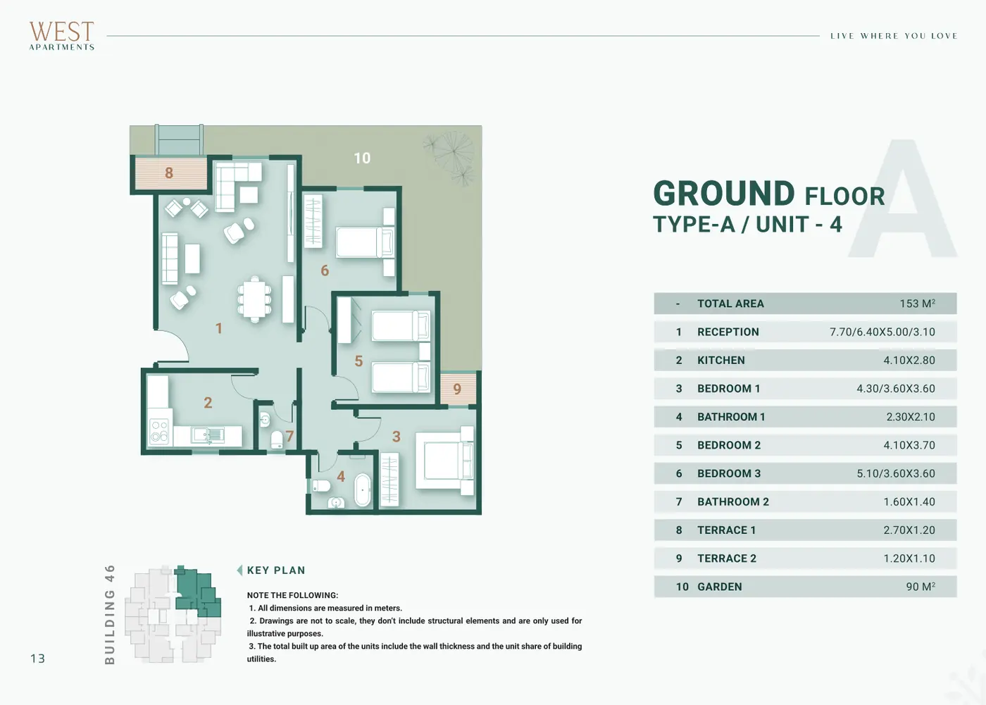 Building 46 · Type A · 3 غرف Unit 4 · Ground Floor Alex West