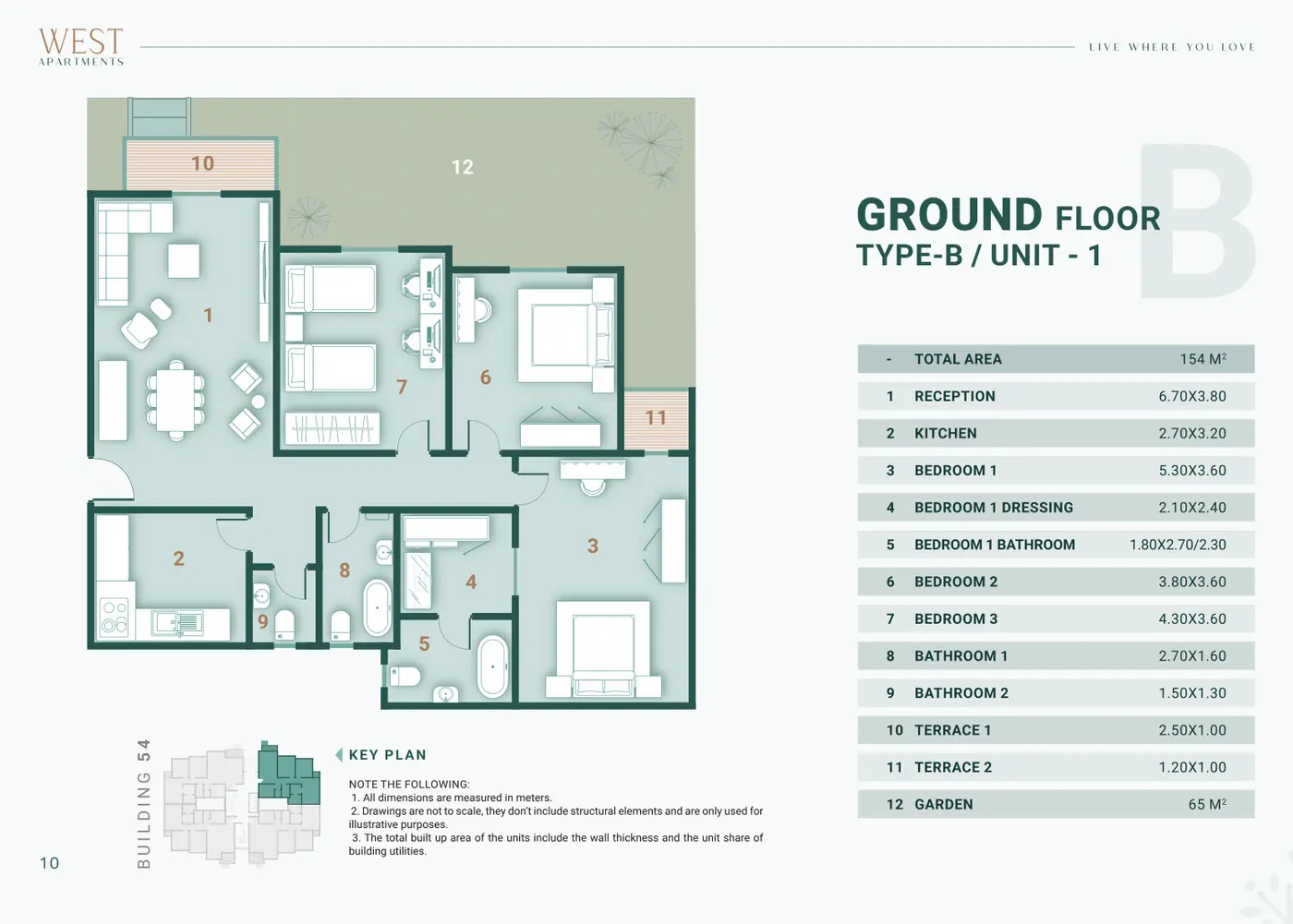 Building 54 · Type B · 3 غرف Unit 1 · Ground Floor Alex West