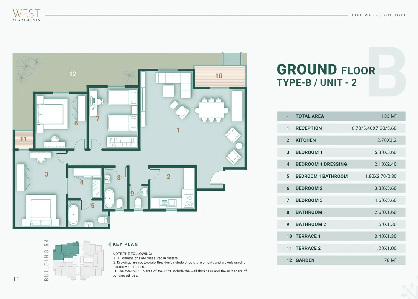 Building 54 · Type B · 3 غرف Unit 2 · Ground Floor Alex West