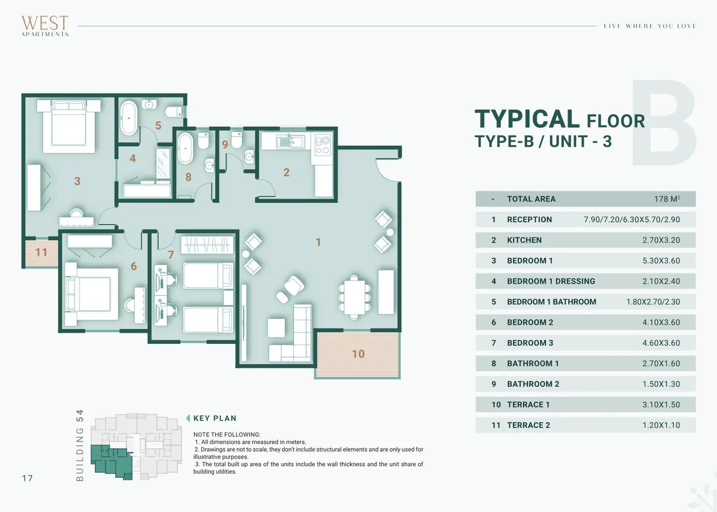 Building 54 · Type B · 3 غرف Unit 3 · Typical Floor Alex West