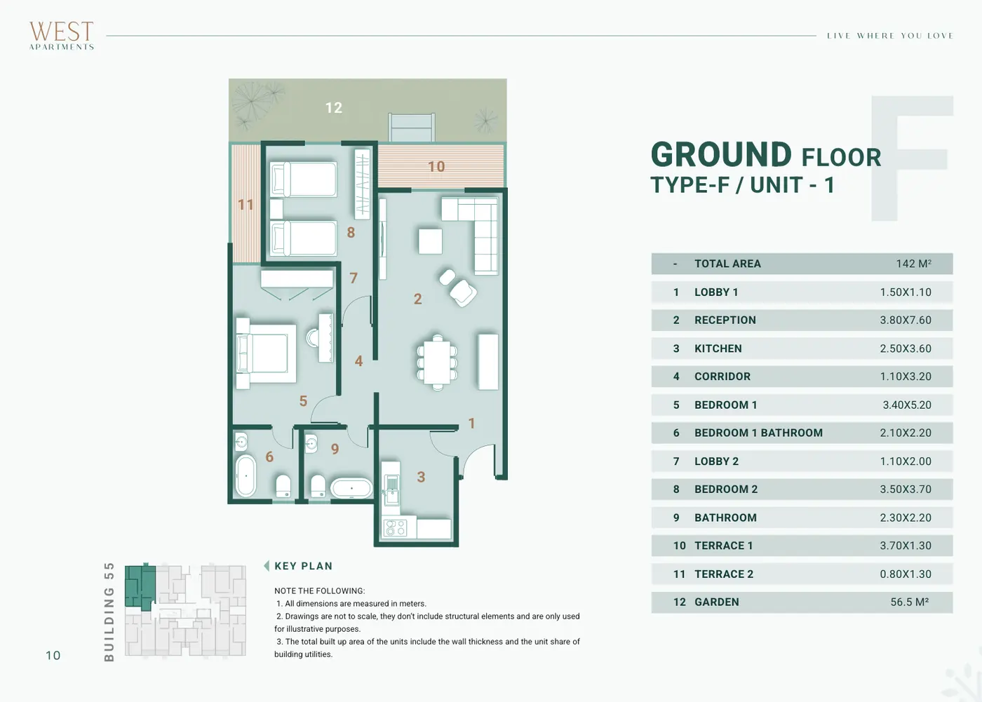 Building 55 · Type F Unit 1 · Ground Floor · 2 غرف Alex West