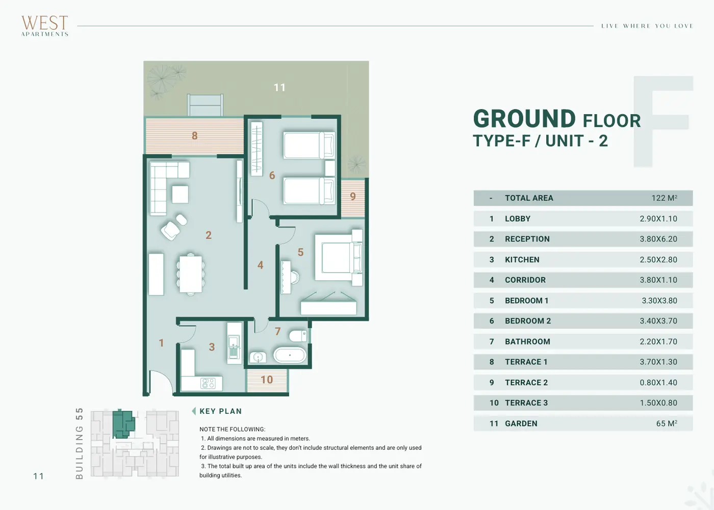 Building 55 · Type F Unit 2 · Ground Floor · 2 غرف Alex West