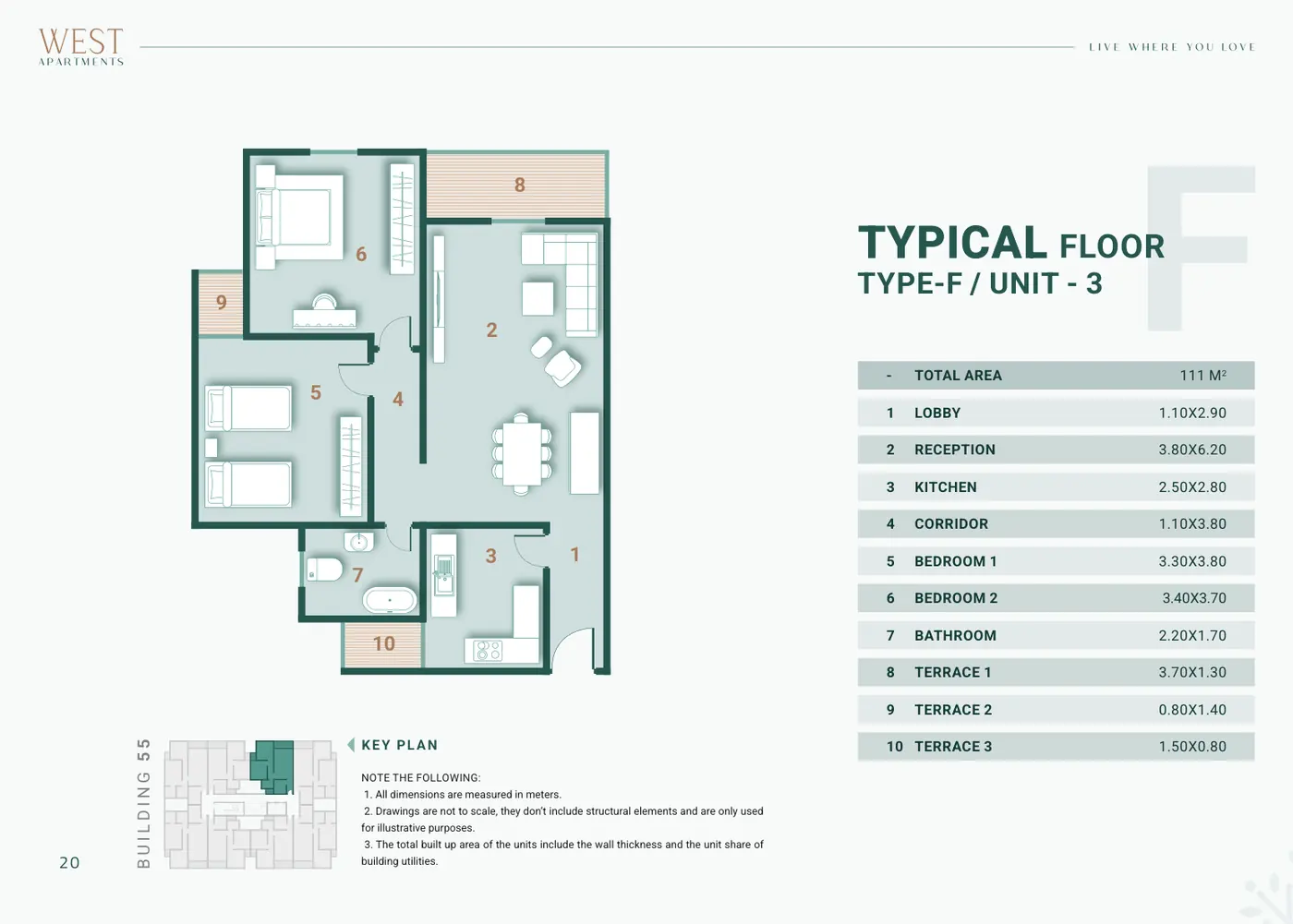 Building 55 · Type F Unit 3 · Typical Floor · 2 غرف Alex West