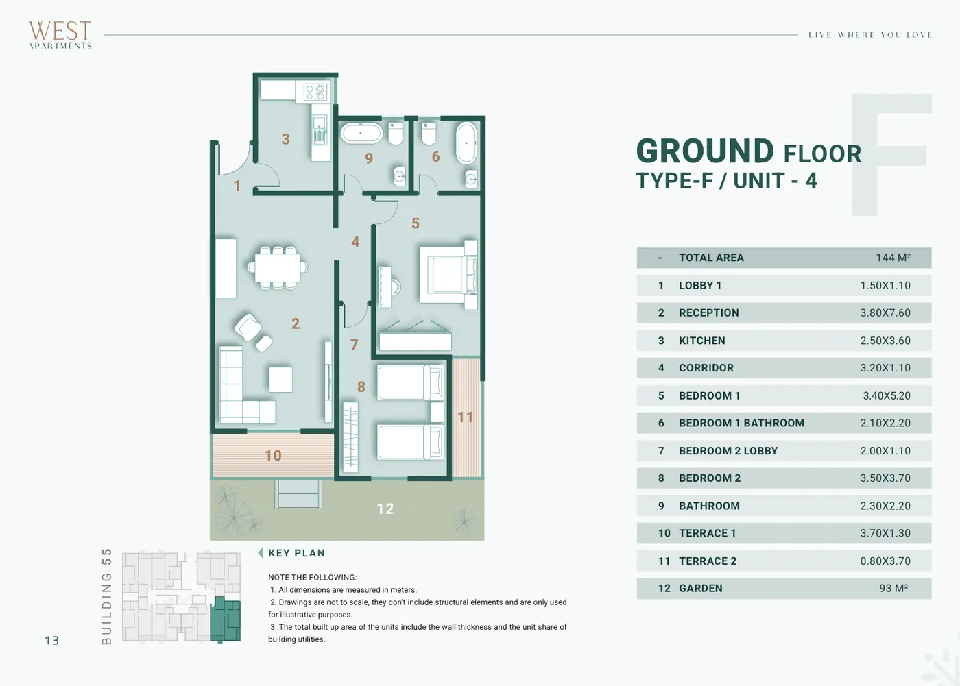 Building 55 · Type F Unit 4 · Ground Floor · 2 غرف Alex West