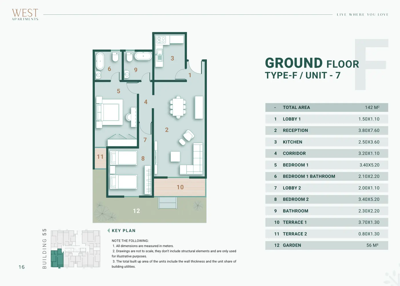 Building 55 · Type F Unit 7 · Ground Floor · 2 غرف Alex West