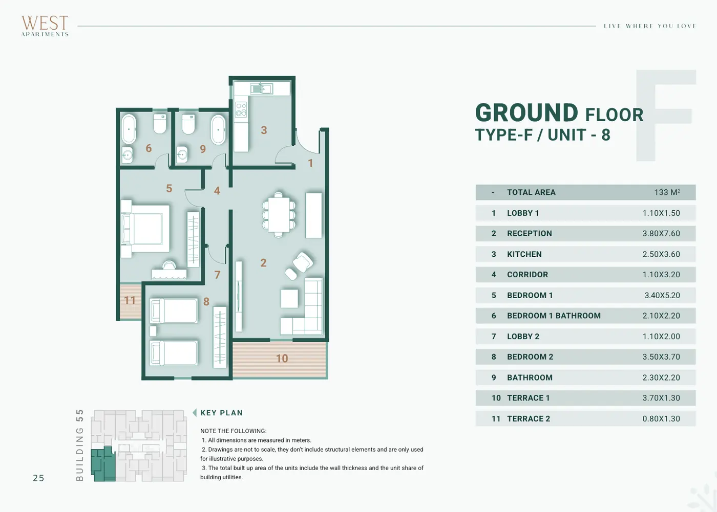 Building 55 · Type F Unit 8 · Ground Floor · 2 غرف Alex West