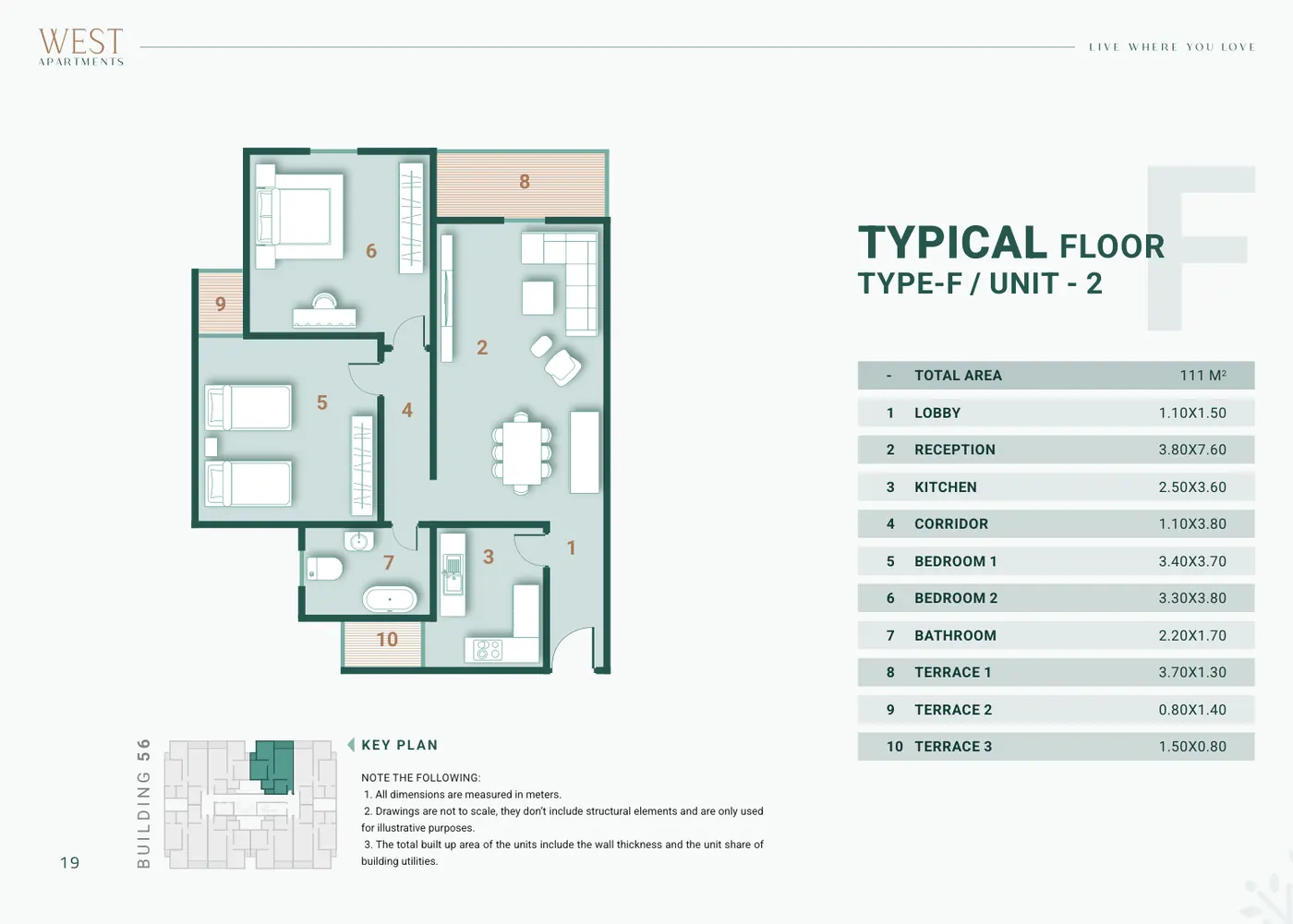 Building 56 · Type F Unit 2 · Typical Floor · 2 غرف Alex West
