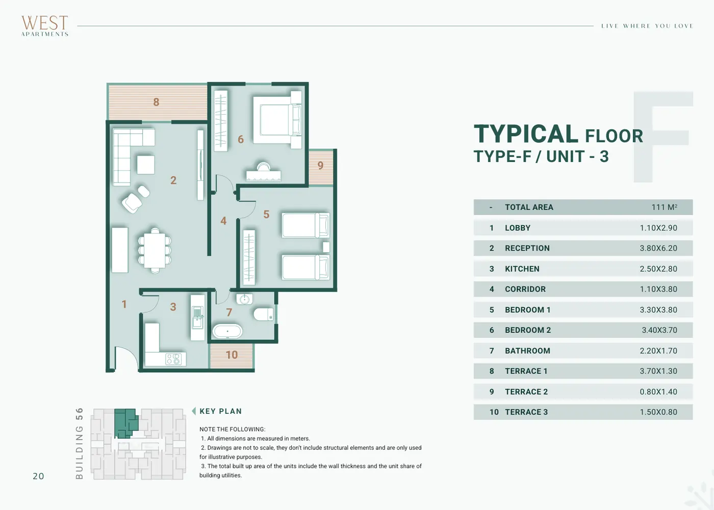 Building 56 · Type F Unit 3 · Typical Floor · 2 غرف Alex West