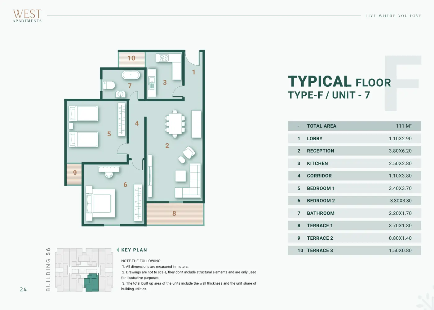 Building 56 · Type F Unit 7 · Typical Floor · 2 غرف Alex West